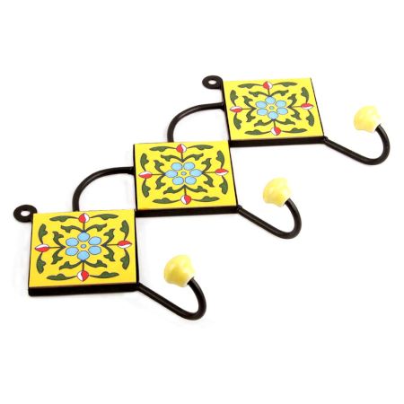 Yellow Turquoise Floral Tiles Hook